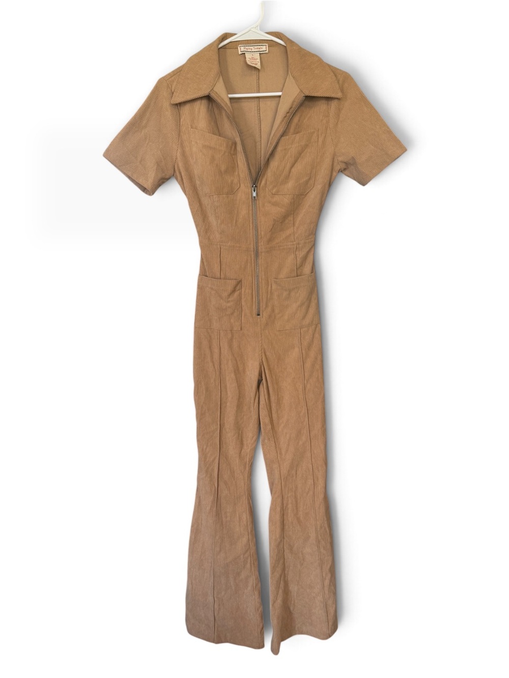 Flying Tomato Corduroy Flare Jumpsuit in Tan - Size Small